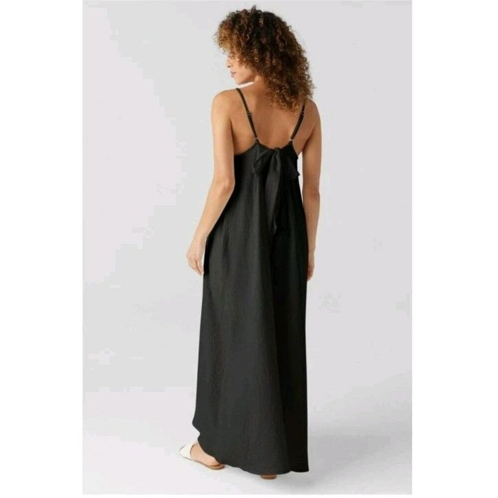 SOL Los Angeles Gauze Maxi Dress Sz Plus XL-2X Black Open Tie Back Flowy Pockets - Picture 8 of 8